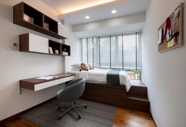 Meja belajar dengan kursi setempat terintegrasi